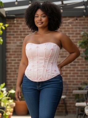 SHEIN Light Pink Strapless Satin Corset Top